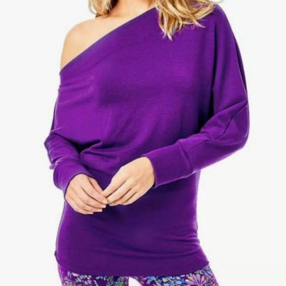 Lilly Pulitzer Sheera Purple Berry One Shoulder Long Sleeve Ruffle Blouse Luxury